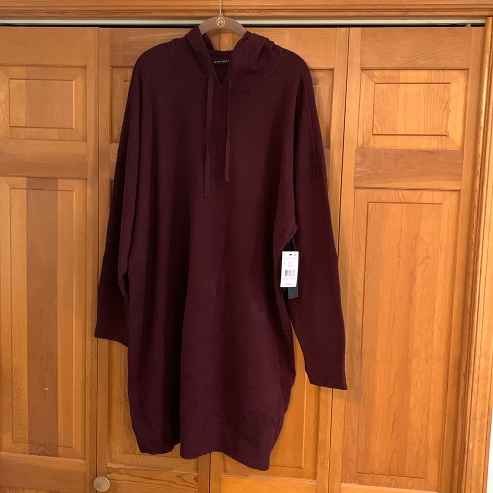 NWT Black Tape Burgundy Cabincore Oversized Knit Hoodie Dress Tunic - Plus 2X